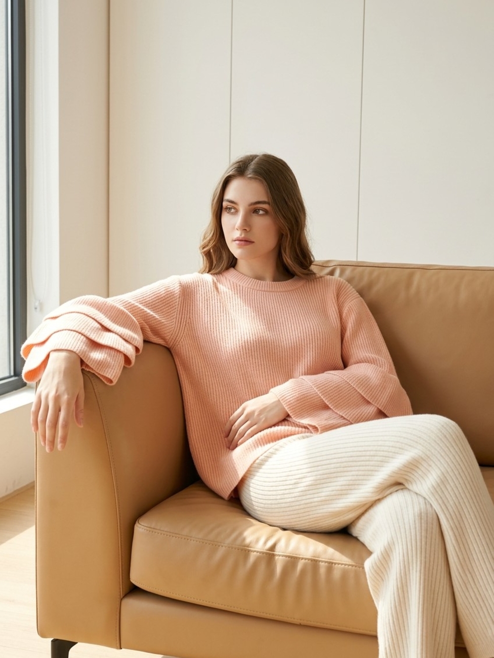 ELOQUILL Elements Plus Size 22/24 Peachy Pink Ruffle Bell Sleeve Sweater NWT - Picture 3 of 16